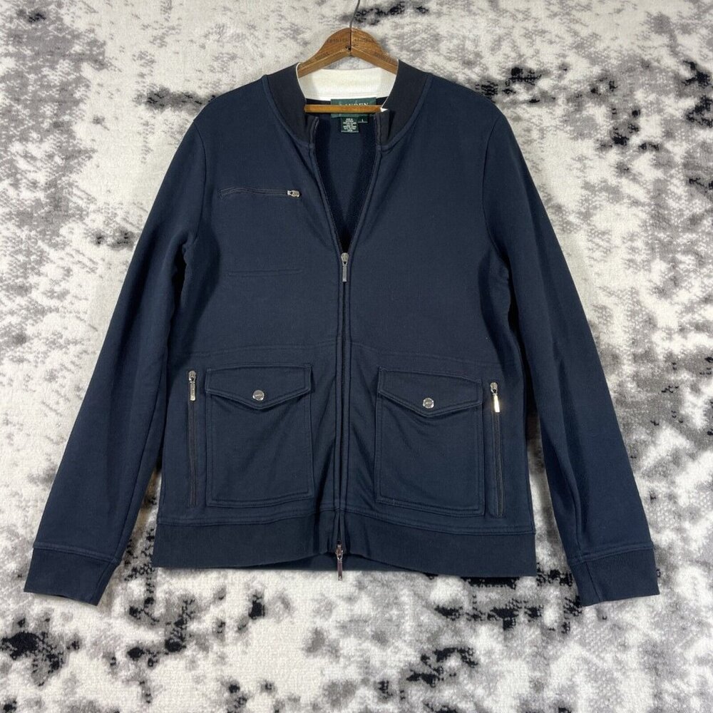 Lauren Ralph Lauren Full Zip Sweater Pockets Zippers Snaps‎ Vintage